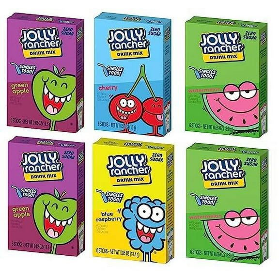 Pack of 2 - Jolly Rancher Singles To Go! Drink Mix Watertok Bundle - Blue Raspberry, Green Apple, Watermelon And Cherry Drink Mix