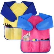Pack of 2 Kids Art Smocks,Children Waterproof Artist Painting Aprons Long Sleeve with 3 Pockets for Age 3-7 Years Gifts