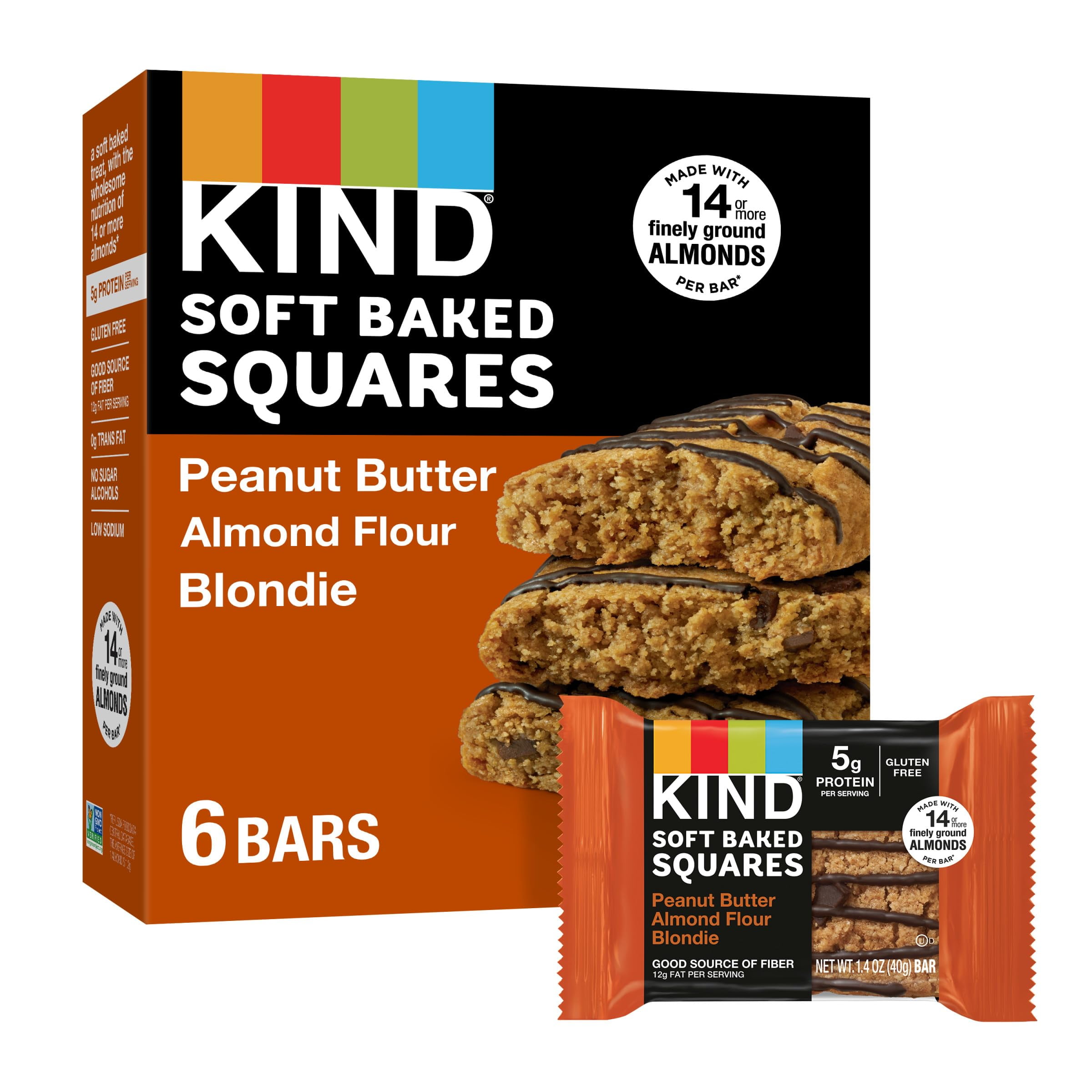 Pack of 2 - Kind Soft Baked Squares, Peanut Butter Almond Flour Blondie, 6 Count