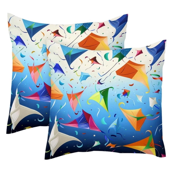 Pack of 2 Kites Colorful Pattern Throw Pillow Covers 20x20 Inch, Square Farmhouse Pillowcase, Velvet Cushion Case for Sofa Bedroom Home Decor