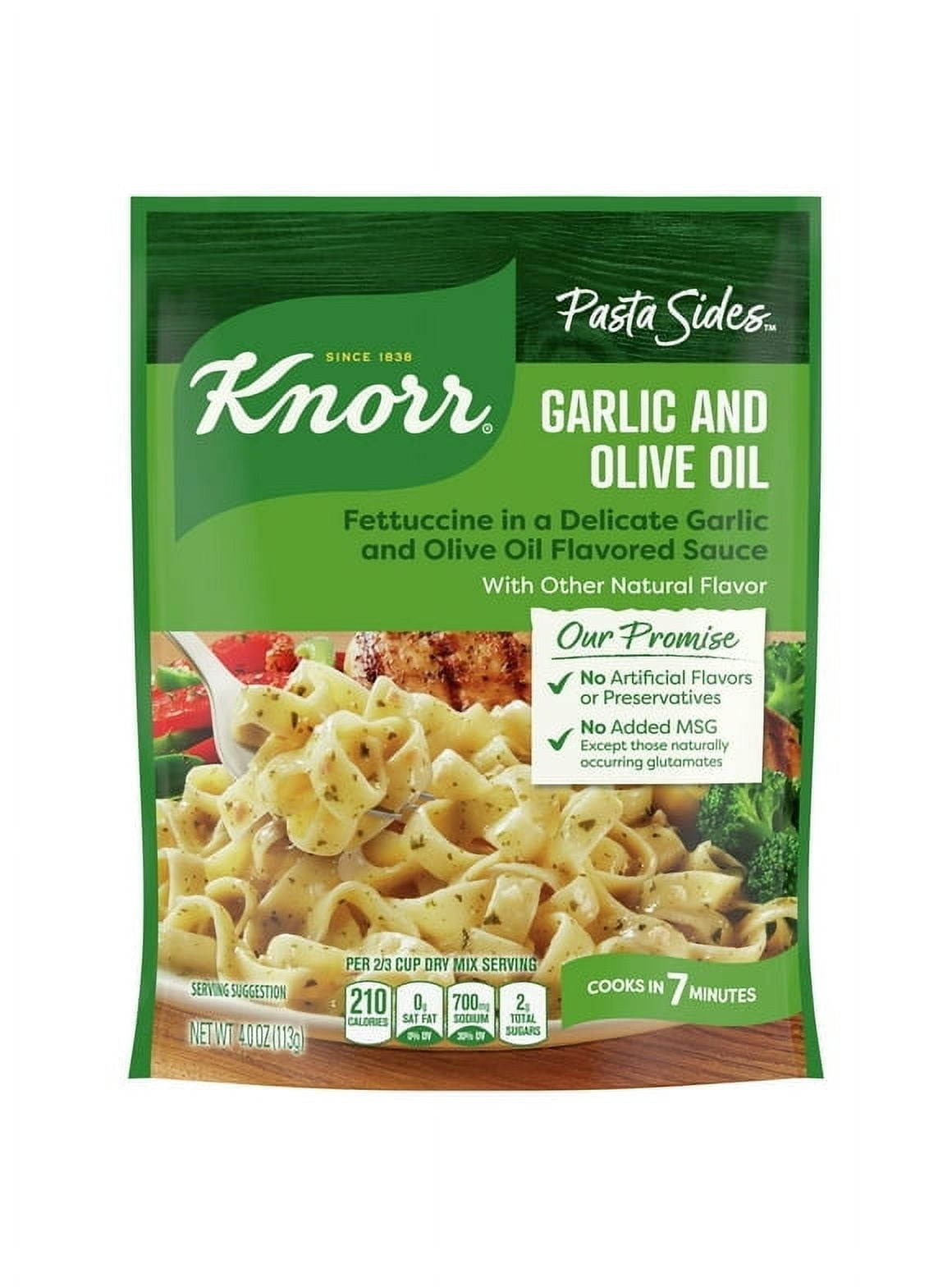 Pack of 2 Knorr No Artificial Flavors Garlic and Olive Oil Pasta Sides, 7 Minute Cook Time, 4 oz