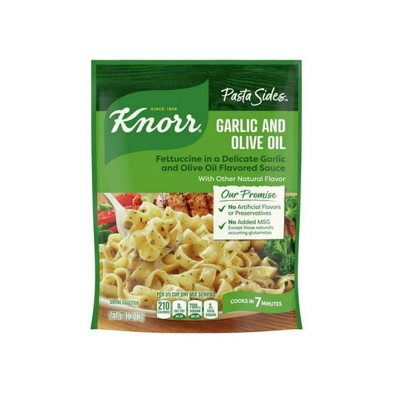Pack of 2 Knorr No Artificial Flavors Garlic and Olive Oil Pasta Sides, 7 Minute Cook Time, 4 oz