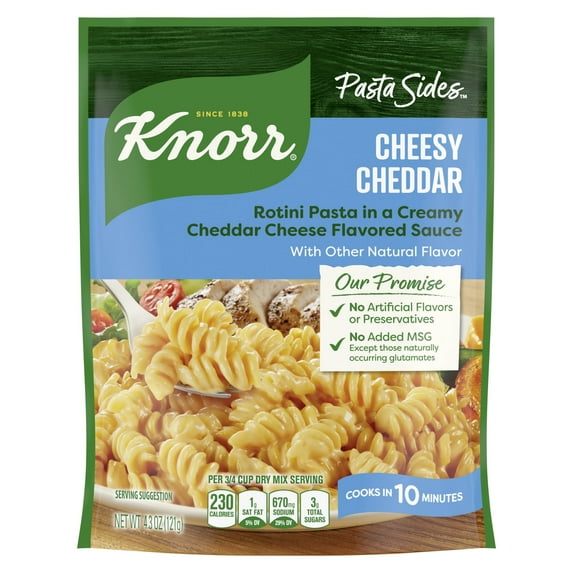 Pack of 2 Knorr Pasta Sides No Artificial Flavors Cheesy Cheddar Rotini Cooks in 10 Minutes, 4.3 oz