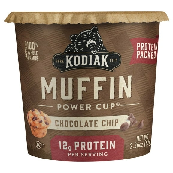 Pack of 2 Kodiak Protein-Packed Chocolate Chip Muffin Power Cup, 2.36 oz (Package May Vary)