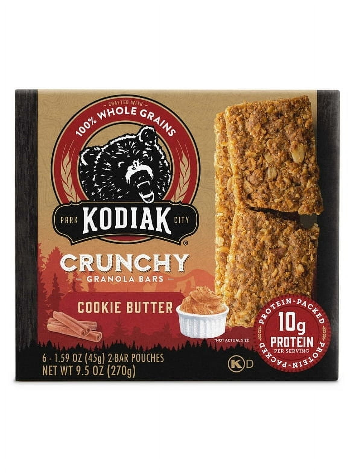 Pack of 2 Kodiak Protein-Packed Cookie Butter Crunchy Granola Bars, 1.59 oz, 6 Count