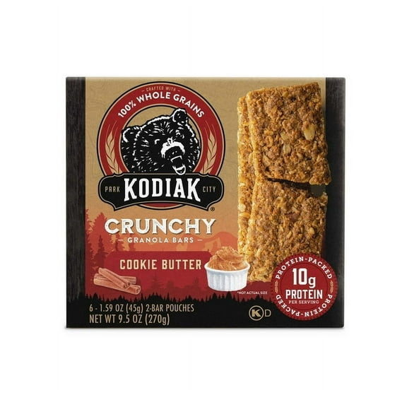 Pack of 2 Kodiak Protein-Packed Cookie Butter Crunchy Granola Bars, 1.59 oz, 6 Count