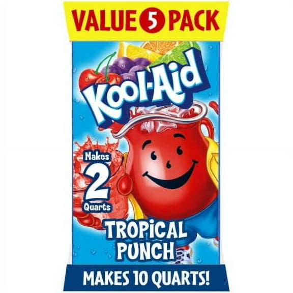 Pack of 2 - Kool-Aid Zero Sugar Tropical Punch Drink Mix Packet Value Pack 5 ct / 0.8 oz