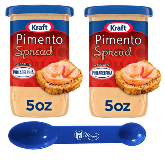 (Pack of 2) Kraft Pimento Spread with Philadelphia Cream Cheese, 5 oz Jars (2in1 Miras Trademark Measuring Spoon Included)