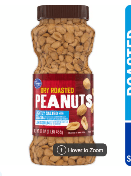 Pack of 2 Kroger Dry Roasted Lightly Salted Peanuts 16 Oz