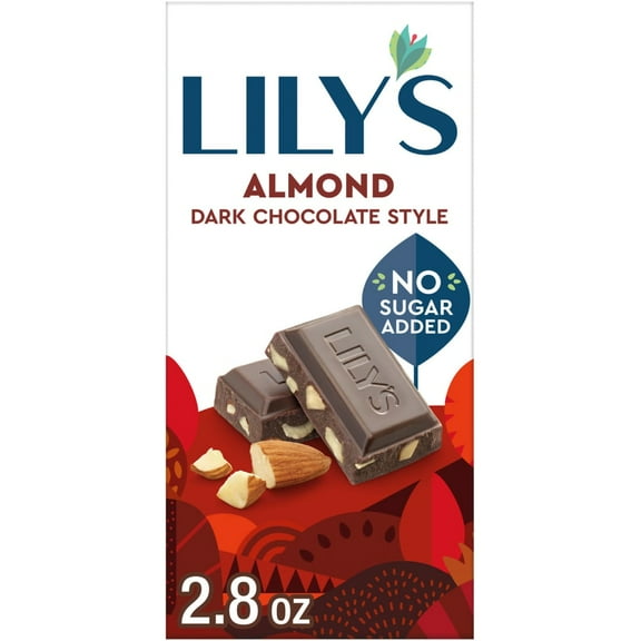 Pack of 2 LILY'S Almond Dark Chocolate Style No Sugar Added Sweets Bar, 3 oz (packaging may vary)