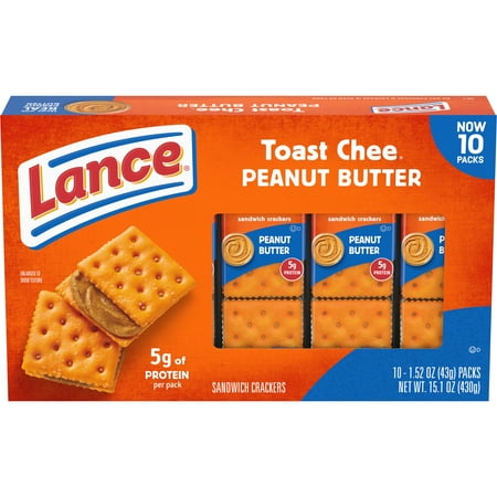 Pack of 2 Lance Sandwich Crackers Toast Chee Peanut Butter, 10 ct (Package May Vary)