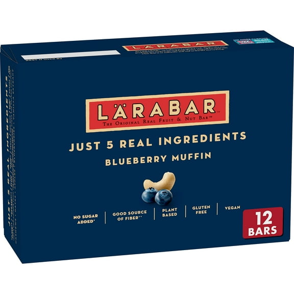 Pack of 2 - Larabar Blueberry Muffin, Gluten Free Vegan Fruit & Nut Bars, 1.6 Oz, 12 Ct
