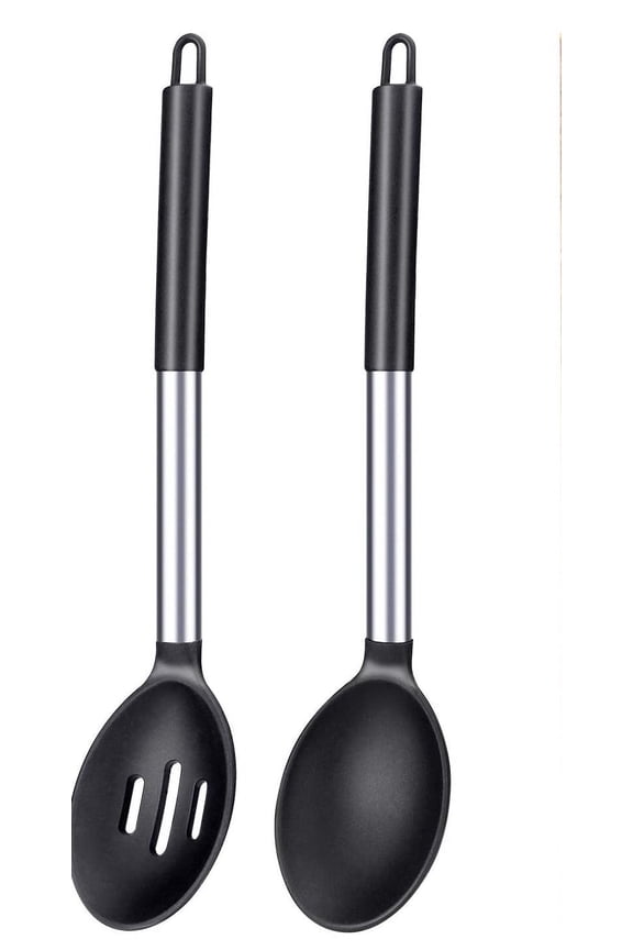 Pack of 2 Large Silicone Cooking Spoon,Non Stick Solid Basting Spoon,Heat-Resistant Kitchen Utensils for Mixing,Serving,Draining