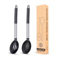 thumbnail image 1 of Pack of 2 Large Silicone Cooking Spoons,Non Stick Solid Basting Spoon,Heat-Resistant Kitchen Utensils for Mixing,Serving,Draining,Stirring (BLACK), 1 of 7