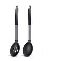 Pack of 2 Large Silicone Cooking Spoons,Non-Stick Stainless Steel Slotted and Solid Spoon Set for Serving,Mixing,Draining,Heat Resistant,Scratch Resistant and BPA Free Kitchen Scoops (Black)