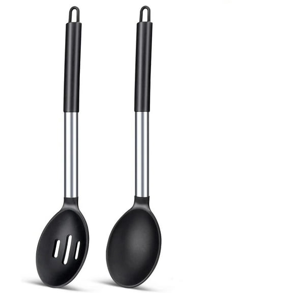 Pack of 2 Large Silicone Cooking Spoons,Non-Stick Solid Whisking Spoon,Heat Resistant Kitchen Utensils for Mixing,Serving,Draining
