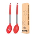 thumbnail image 1 of Pack of 2 Large Silicone Cooking Spoons,Non Stick Solid Basting Spoon,Heat-Resistant Kitchen Utensils for Mixing,Serving,Draining,Stirring (RED), 1 of 7