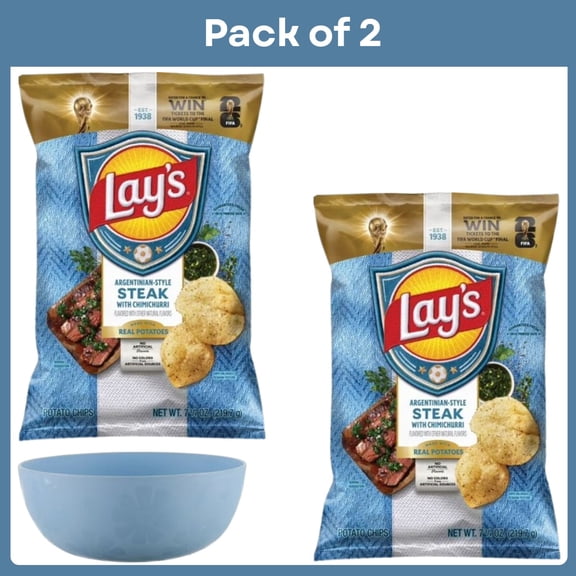 Pack of 2 Lay's Argentinian-Style Steak with Chimichurri Potato Chips, 7.75 oz Bag- With Bowl