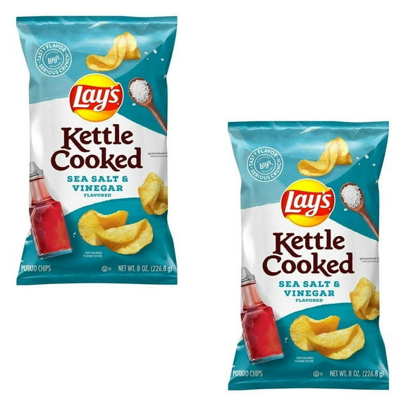 Pack of 2 Lay's Kettle Cooked Sea Salt & Vinegar Potato Snack Chips, 8 oz Bag