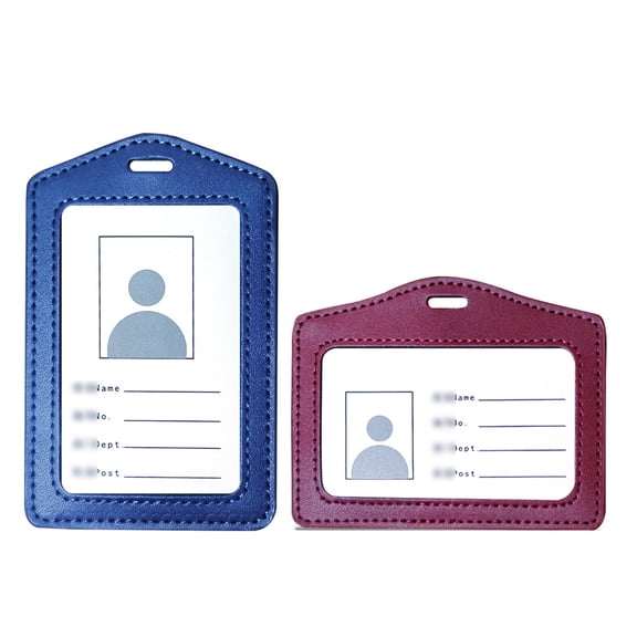 Pack of 2 Leather Badge Holders, Vertical / Transverse ID Card Holders with ID Window, Work Name Card Badge case