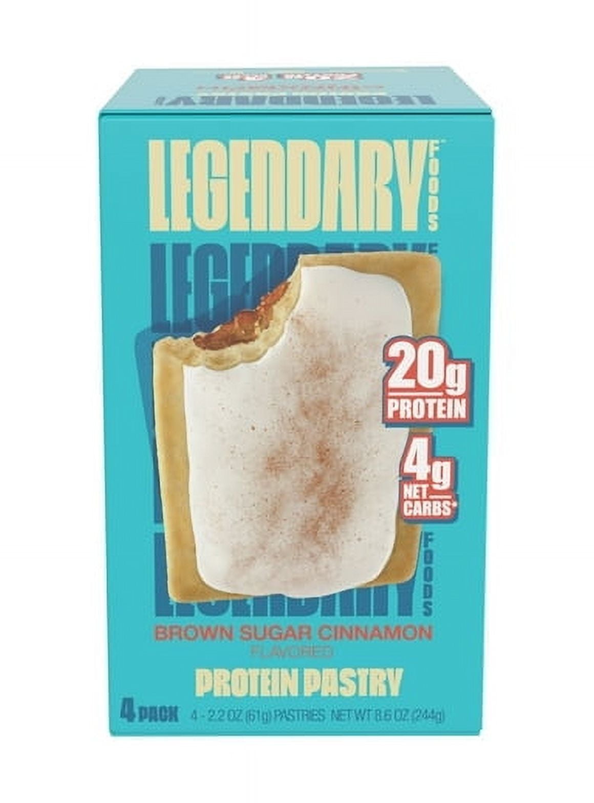 Pack of 2 Legendary Foods Protein Pastry, Brown Sugar Cinnamon, 2.2oz Glten Free Protein Bar Alternative, 4 Pk