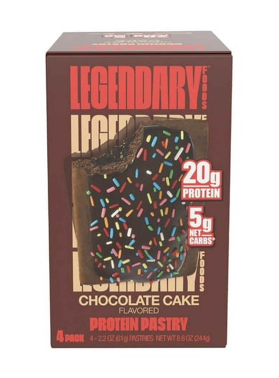 Pack of 2 Legendary Foods Protein Pastry, Chocolate Cake, 2.2oz Gluten Free Protein Bar Alternative, 4 P