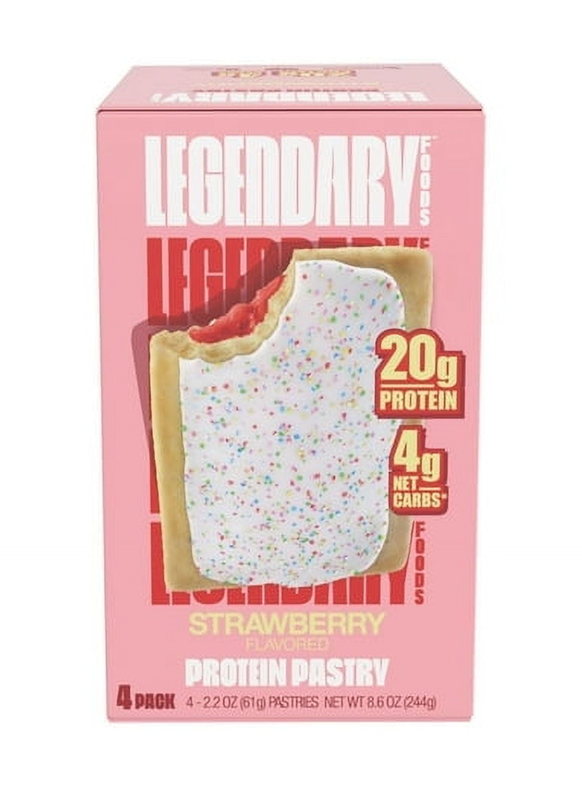 Pack of 2 Legendary Foods Protein Pastry, Strawberry, 2.2oz Gluten Free Protein Bar Alternative, 4 Pk