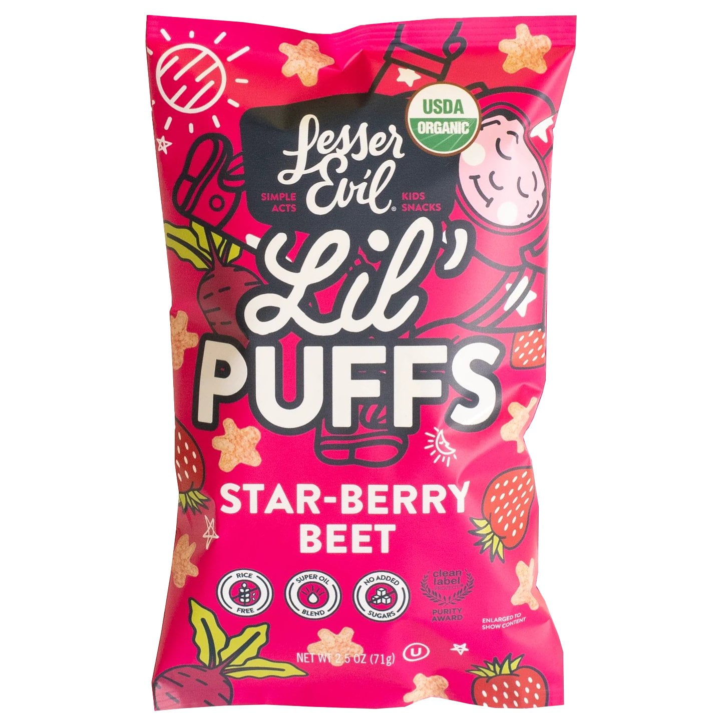 Pack of 2 LesserEvil Lil' Puffs - Star-berry Beet, 2.5 oz (Package May Vary)