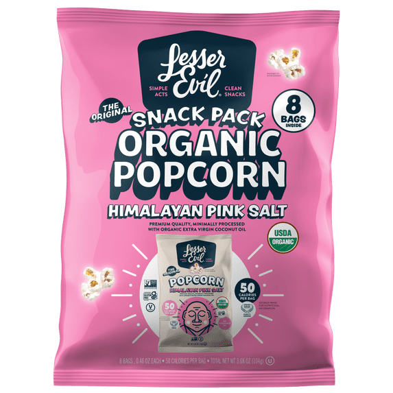 Pack of 2 LesserEvil Organic Himalayan Pink Salt Popcorn Multipack, 8 ct, .46 oz (Package May Vary)