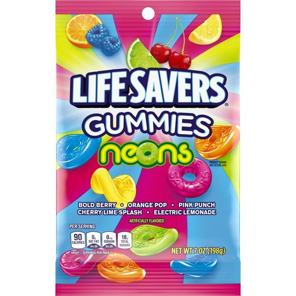 Pack of 2 Life Savers Neons Gummies Candy Bag, 7 oz (Package May Vary)