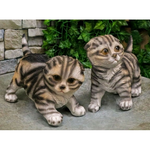 Pack of 2 Lifelike Adorable Playful Feline Gray Tabby Cats Kittens Figurines