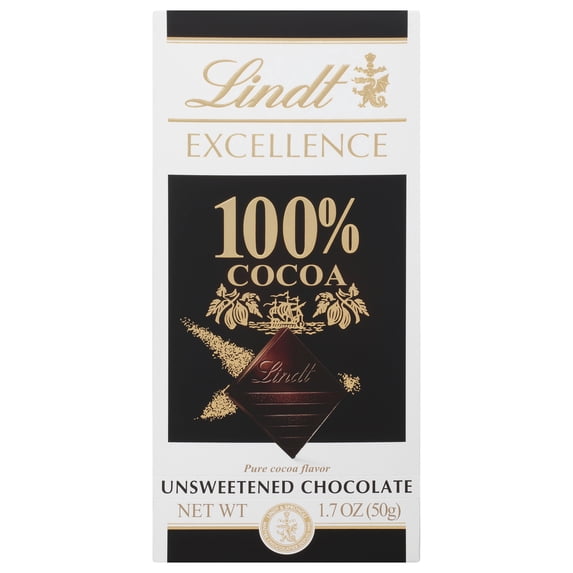 Pack of 2 Lindt Excellence 100% Cocoa Dark Chocolate Bar, 1.7 oz (Package May Vary)