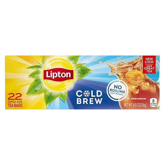 Lipton Cold Brew Iced Tea Bags, Family Size Zero Calories, Easy-To-Make with no boiling needed, 22 Total Tea Bags ( Pack of 2 )