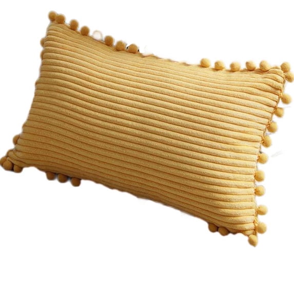 Pack of 2 Lumbar Decorative Throw Pillow Covers with Pom-poms, Soft Corduroy Solid Rectangle Cushion Cases Set for Couch Sofa Bedroom Car Living Room