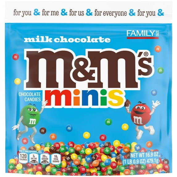 Pack of 2 - M&Ms Minis Milk Chocolate Candy, Family Size, 16.9 Oz Resealable Bulk Candy Bag Packaging May Vary