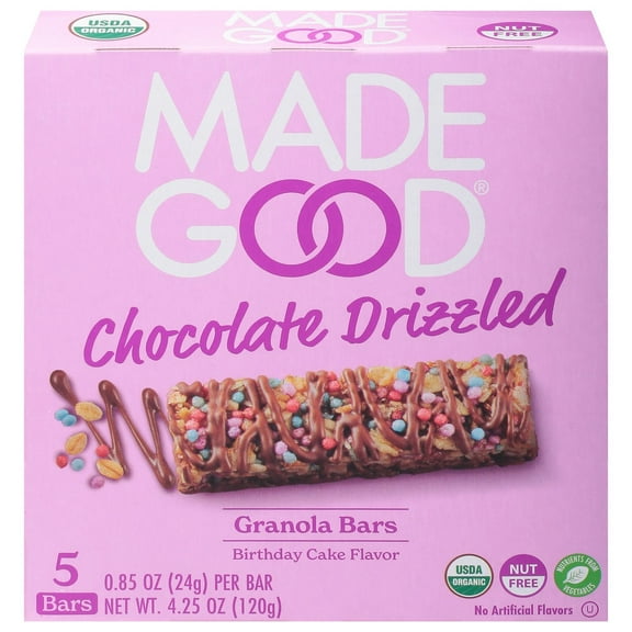 Pack of 2 Made Good Chocolate Drizzled Granola Bar Birthday Cake, 5 ct (Package May Vary)