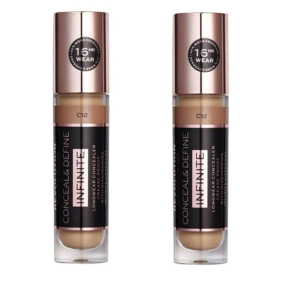 Pack of 2 Makeup Revolution Beauty Conceal & Define Infinite Longwear Concealer XL, C12