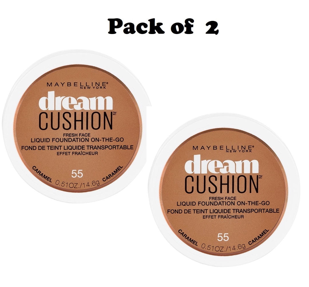 Pack of 2 Maybelline New York Dream Cushion Fresh Face Liquid Foundation, Caramel (55)