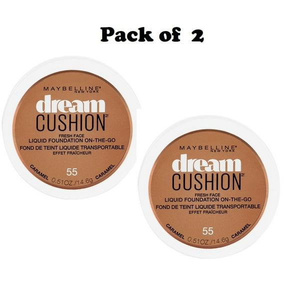 Pack of 2 Maybelline New York Dream Cushion Fresh Face Liquid Foundation, Caramel (55)
