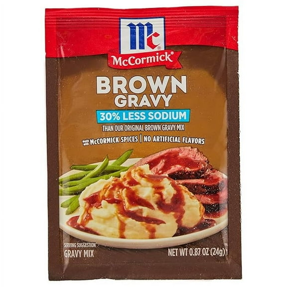 Pack of 2 McCormick 30% Less Sodium Brown Gravy Mix, 0.87 oz