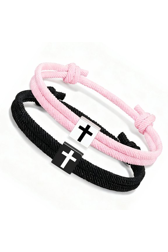 Pack of 2 Meaningful Crosses Bracelets for Christian Faith Adjustable Length Gift Set Baptism Birthday Present