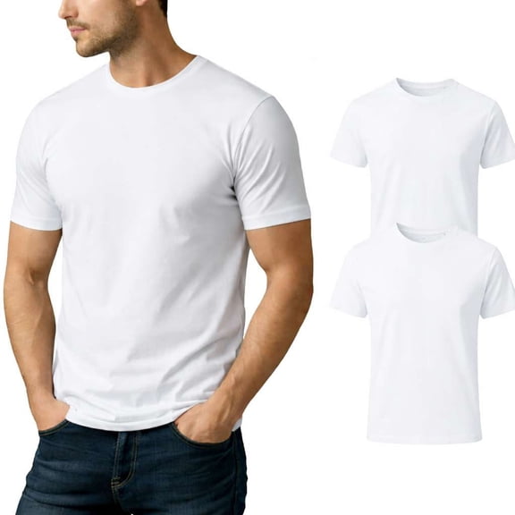 Pack of 2 Men’s 100% Cotton T Shirts Premium Crew Neck, Regular Fit Tees for Men, Short Sleeve, Casual Basic Everyday T-Shirt ( White, Small )