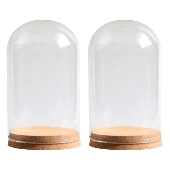 LMOONRL Glass Display Dome with Cork Base, 7x12 cm, Set of 2