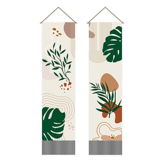 Pack of 2 Minimalist Leaves Tapestries Vertical Tapestry Minimalist Leaves Tassel Tapestry Wall Hanging Bedroom Living Room Home