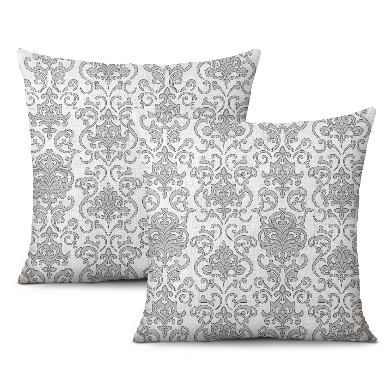 Pack of 2 Modern Farmhouse Throw Pillow Covers in Striking Grey and Beige Patchwork, 20x20 Inches