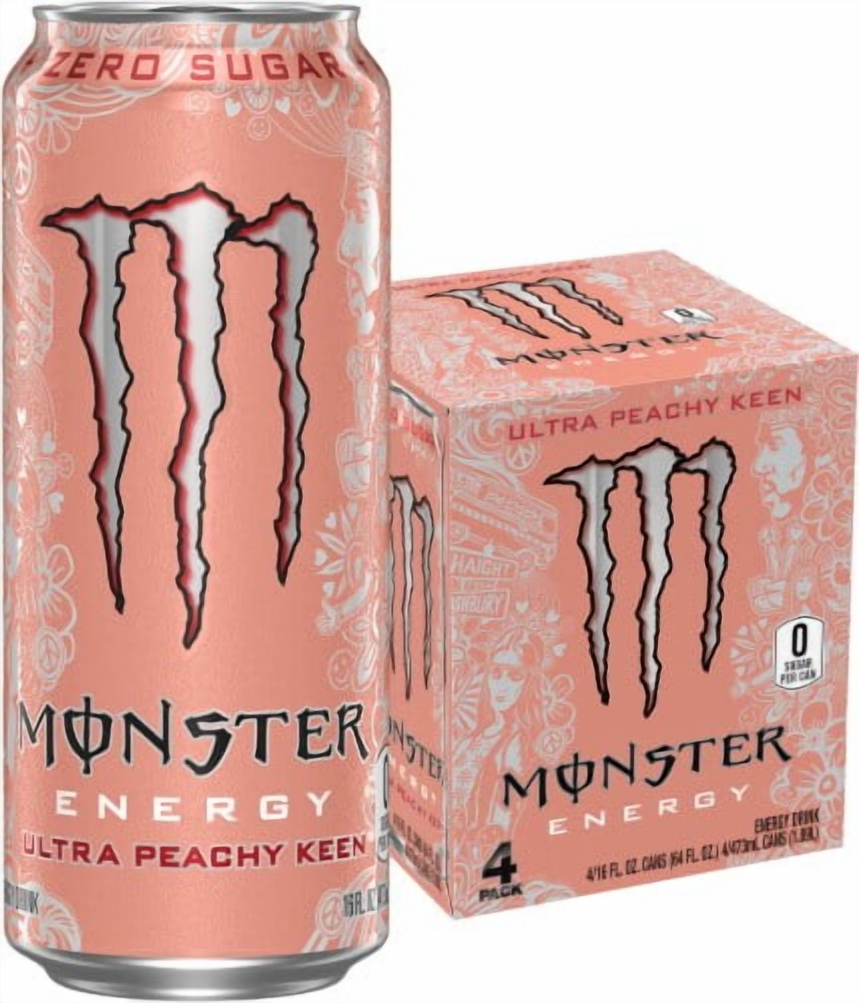 Monster Zero Sugar Ultra Peachy Keen Energy Drink Multipack Cans 4 pk / 16 fl oz - Pack of 2