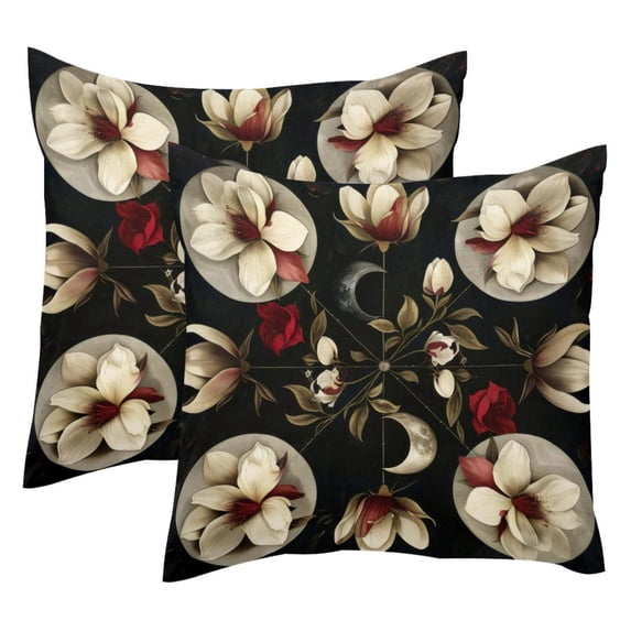 Pack of 2 Moon Phase Floral Throw Pillow Covers 20x20 Inch, Square Farmhouse Pillowcase, Velvet Cushion Case for Sofa Bedroom Home Decor