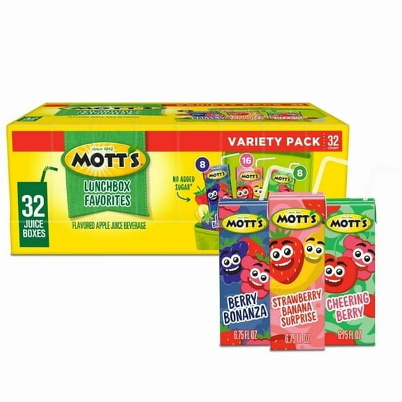 (Pack of 2) Motts Lunchbox Favorites Juice Drink Variety Pack, 6.75 fl oz, 32 Count Boxes