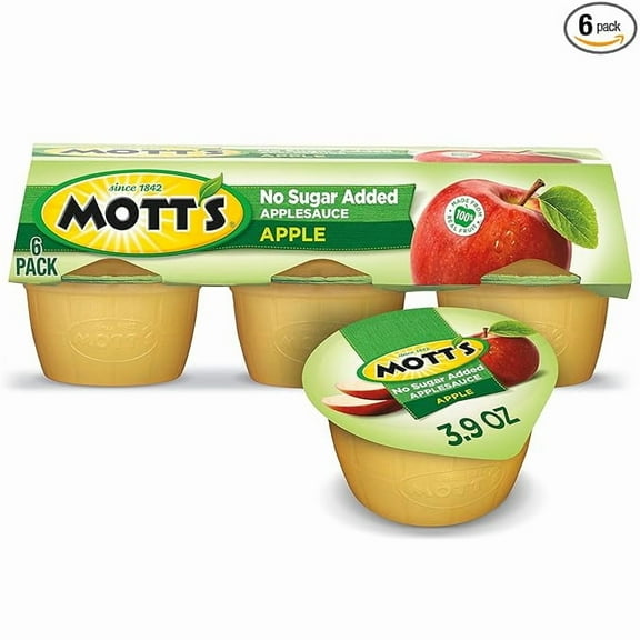 Pack of 2 Mott's No Sugar Added Applesauce, 3.9 oz cups, 6 count