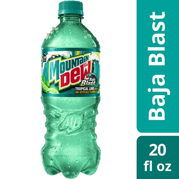 Pack of 2 Mountain Dew Baja Blast Soda Bottle, 20 fl oz (packaging may vary)